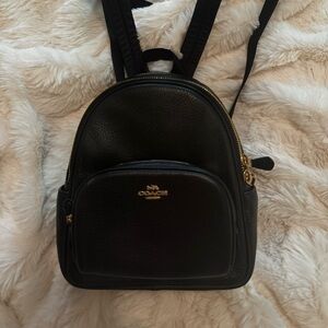 Coach Black Leather Mini Backpack with Gold Details